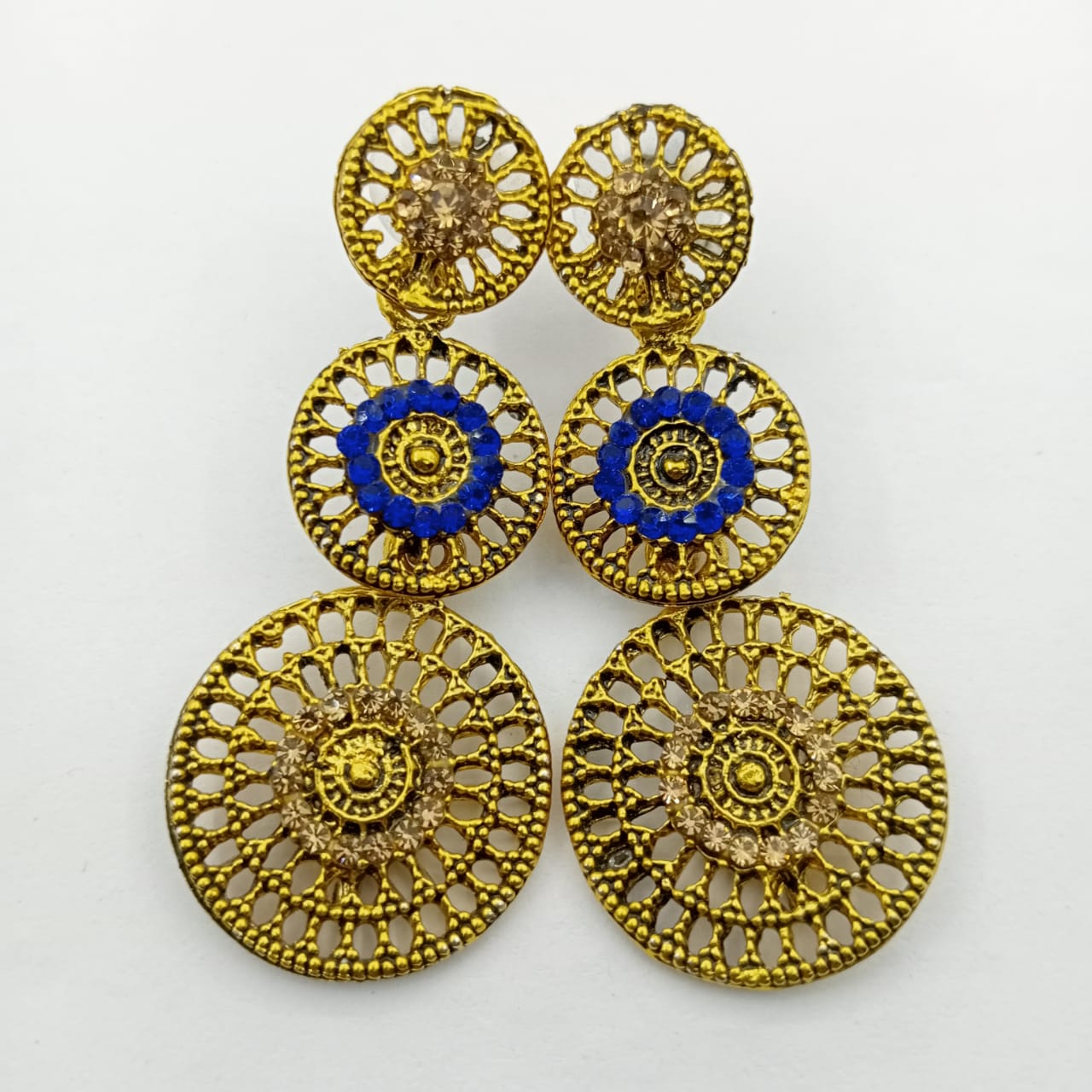 Women's Gold Antique Plated 3 Layer Round Earrings